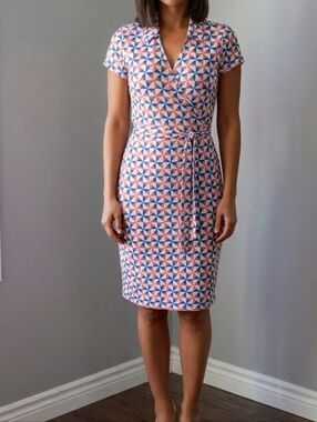 J. McLaughlin Geometric Print Faux-Wrap Dress Sz L